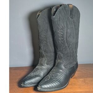 Vintage Coasters Black Insulated Cowboy Boots Faux Lizard Suede 6.5W 4533/28